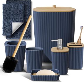 Bathroom Set - Navy Blue Bathroom Accessories Set, 6PC Bathroom Accessory Set, Bathroom Sets with Bathroom Rugs, Toilet Brush