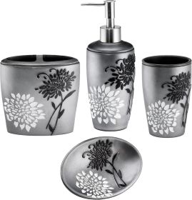 Home 4pc  Bathroom Accessories Sets Modern Classic Soap Dispenser, Tumbler, Tooth Brush Holder and Soap Dish Holder Unique Design Grey Bathroom S