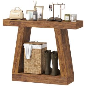 42" Farmhouse Console Table, 2-Tier Entryway Table with Storage for Hallway, Living Room, Behind Couch, Rustic Brown