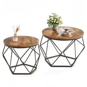 Small Round Coffee Table Set of 2, Nesting Side Tables for Living Room or Bedroom, Modern Accent End Tables,Rust