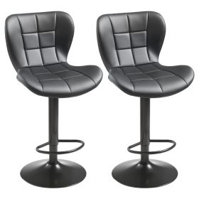 Bar Stool Set of 2, Modern PU Leather Counter Height Stools, Swivel Kitchen Barstool with Back and Footrest, Height Adjustable Armless Bar Chair