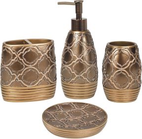Home 4pc Spindle Stylish Bathroom Accessories Set Bathroom Soap Dispenser, Tumbler