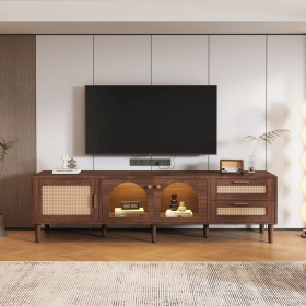70 inch TV Stand for TVs up to 80", Entertainment Center with App Controlled LED Lights, 2 Drawers & Glass Door Storage