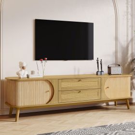 Rattan TV Stand for TVs up to 75'', Modern Farmhouse Media Console, Entertainment Center with Solid Wood Legs, TV Cabinet for Living Room,Home Th