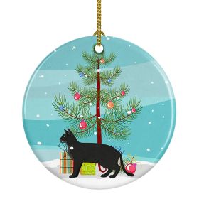 NEW Chausie Black Cat Christmas Ceramic Ornament Christmas Tree Hanging Decorations for Home Christmas Holiday, Party, Gift, 3 in, Multicolor