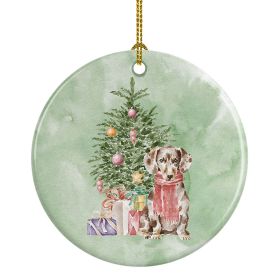 Dachshund Chocolate Piebald Dapple Christmas Presents and Tree Ceramic Ornament Christmas Tree Hanging Decorations for Home Christmas Holiday, Pa