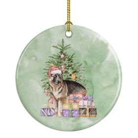 German Shepherd Christmas Presents and Tree Ceramic Ornament Christmas Tree Hanging Decorations for Home Christmas Holiday, Party, Gift, 3 in