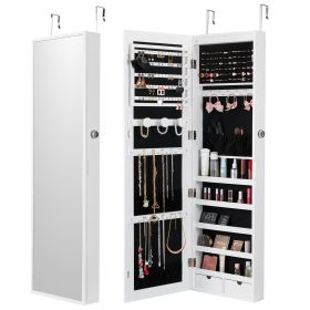Mirror Jewelry Cabinet, 47.05-Inch Tall Lockable Jewelry Cabinet Armoire with Full-Length Mirror