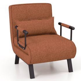 Folding 6 Position Convertible Sleeper Bed Armchair Lounge Couch with Pillow (Color: Brown)