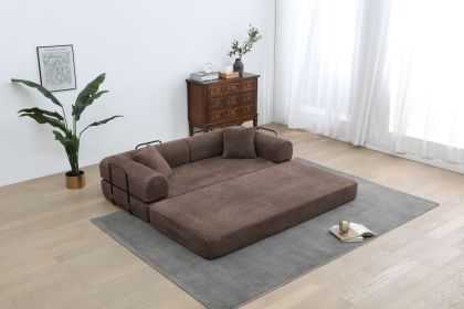 Sleeper Sofa with Pillow,Comfy Foldable Sofa Bed Compressed Sofa in Box, Convertible Sofa Bed for Living Room Bedroom Lounge Studio (Color: Brown)