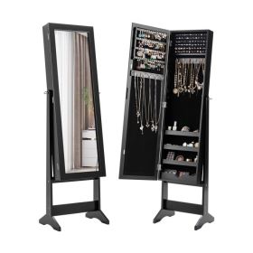 Mirrored Standing Jewelry Cabinet Storage Box (Color: Black, Select: without LED Lights)